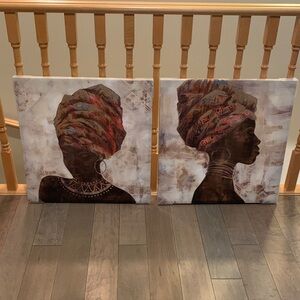 Elegant African Silhouette Wall Art Set - Brown and Cream